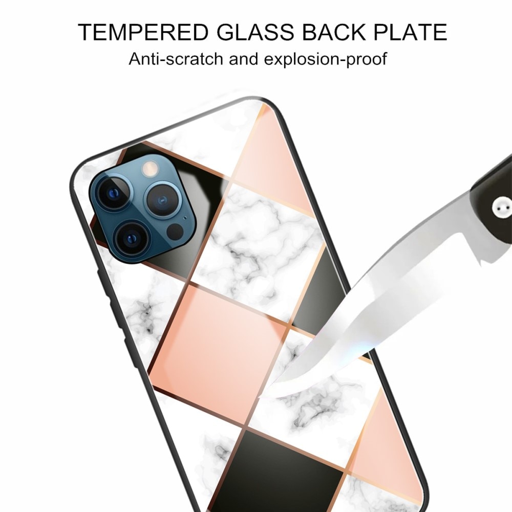 Skal härdat glas iPhone 13 Pro geometrisk marmor rosa