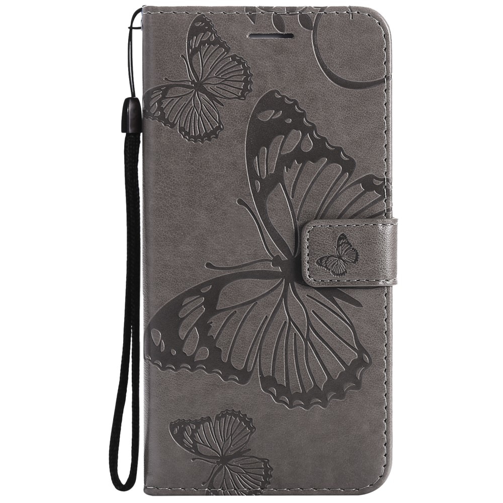 Läderfodral Fjärilar iPhone 13 grå