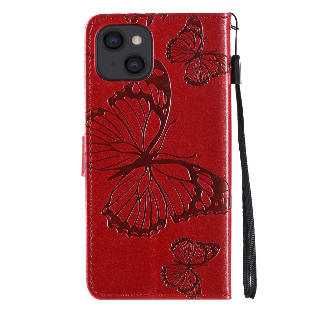 Läderfodral Fjärilar iPhone 13 röd