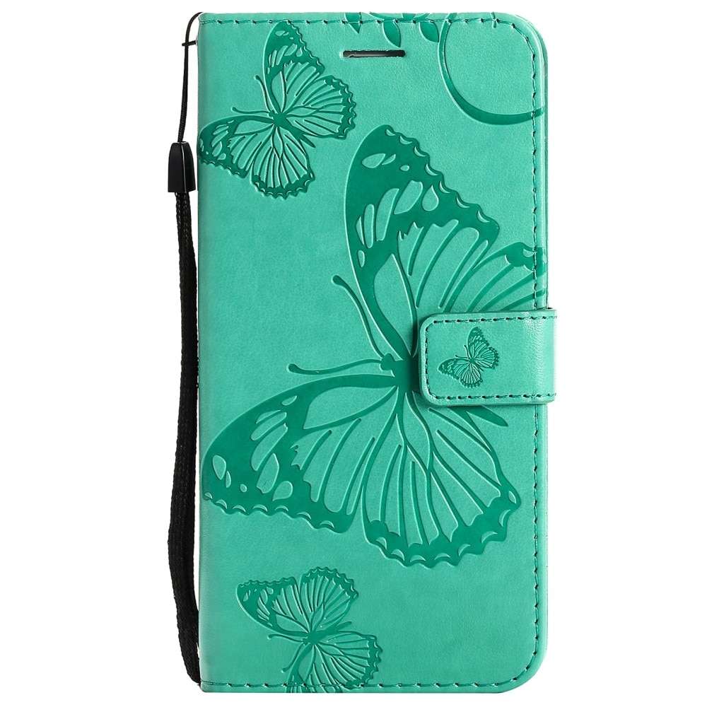 Läderfodral Fjärilar iPhone 13 grön
