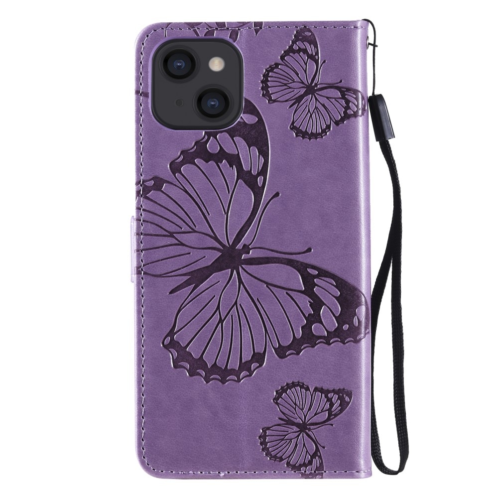 Läderfodral Fjärilar iPhone 13 lila