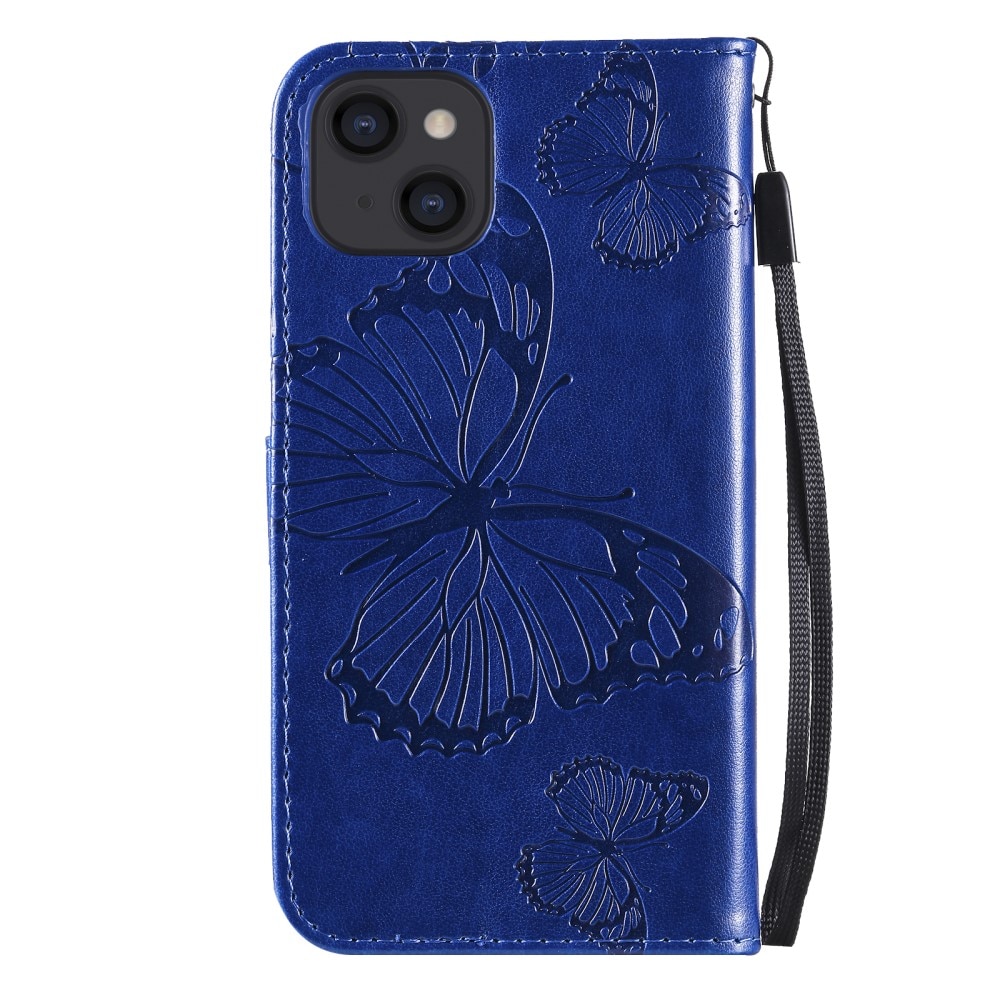 Läderfodral Fjärilar iPhone 13 blå