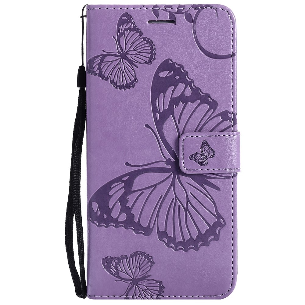 Läderfodral Fjärilar iPhone 13 Pro lila