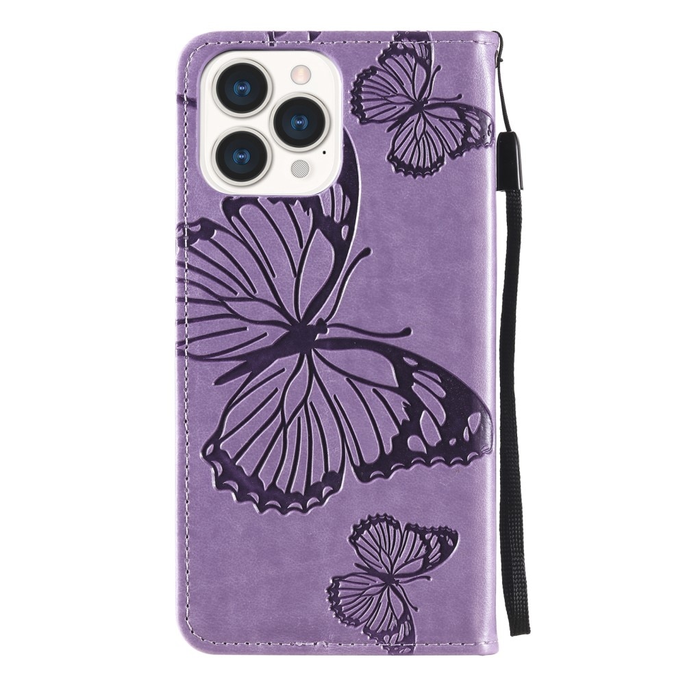 Läderfodral Fjärilar iPhone 13 Pro lila