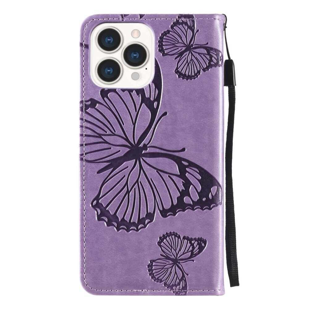 Läderfodral Fjärilar Apple iPhone 13 Pro Lila