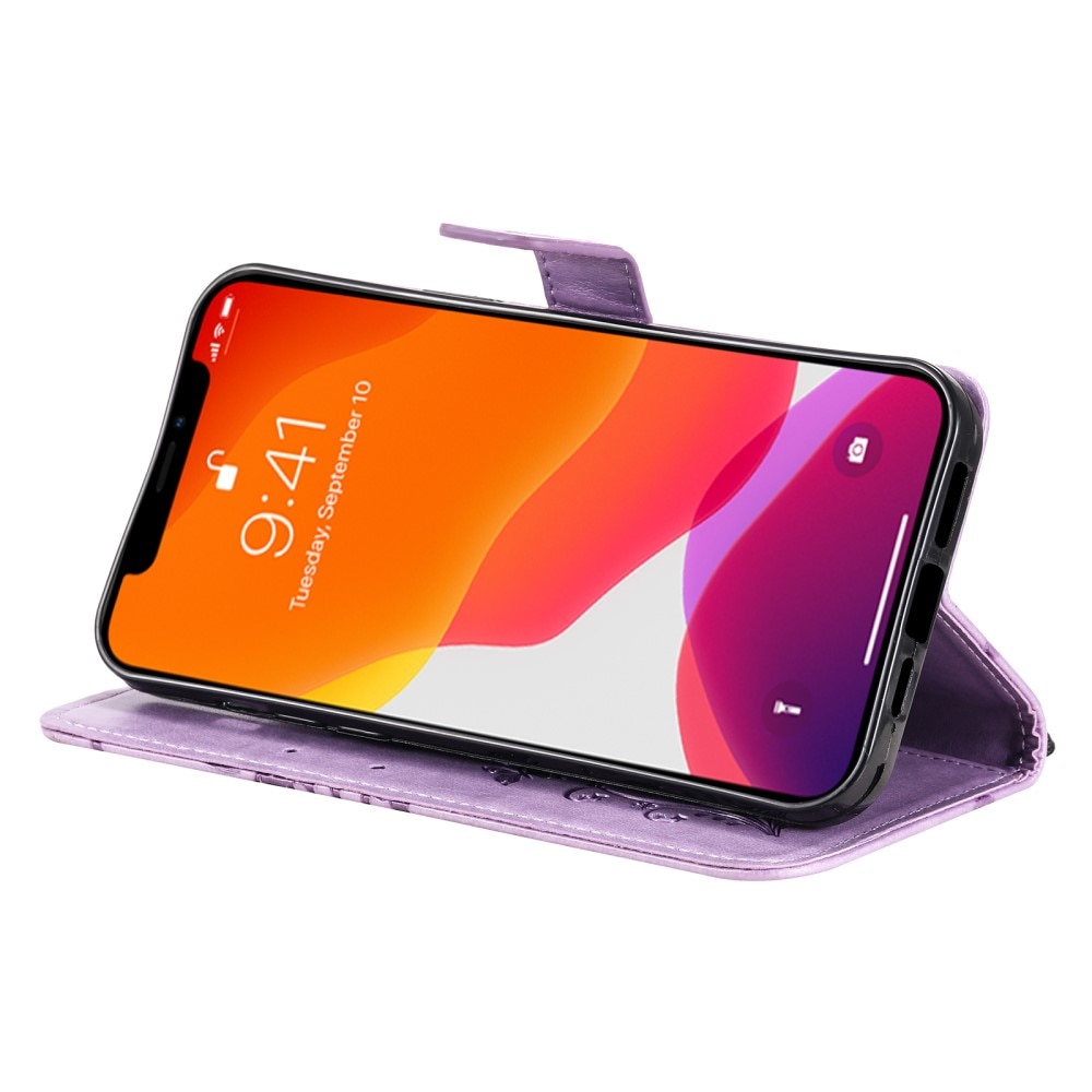 Läderfodral Fjärilar Apple iPhone 13 Pro Lila