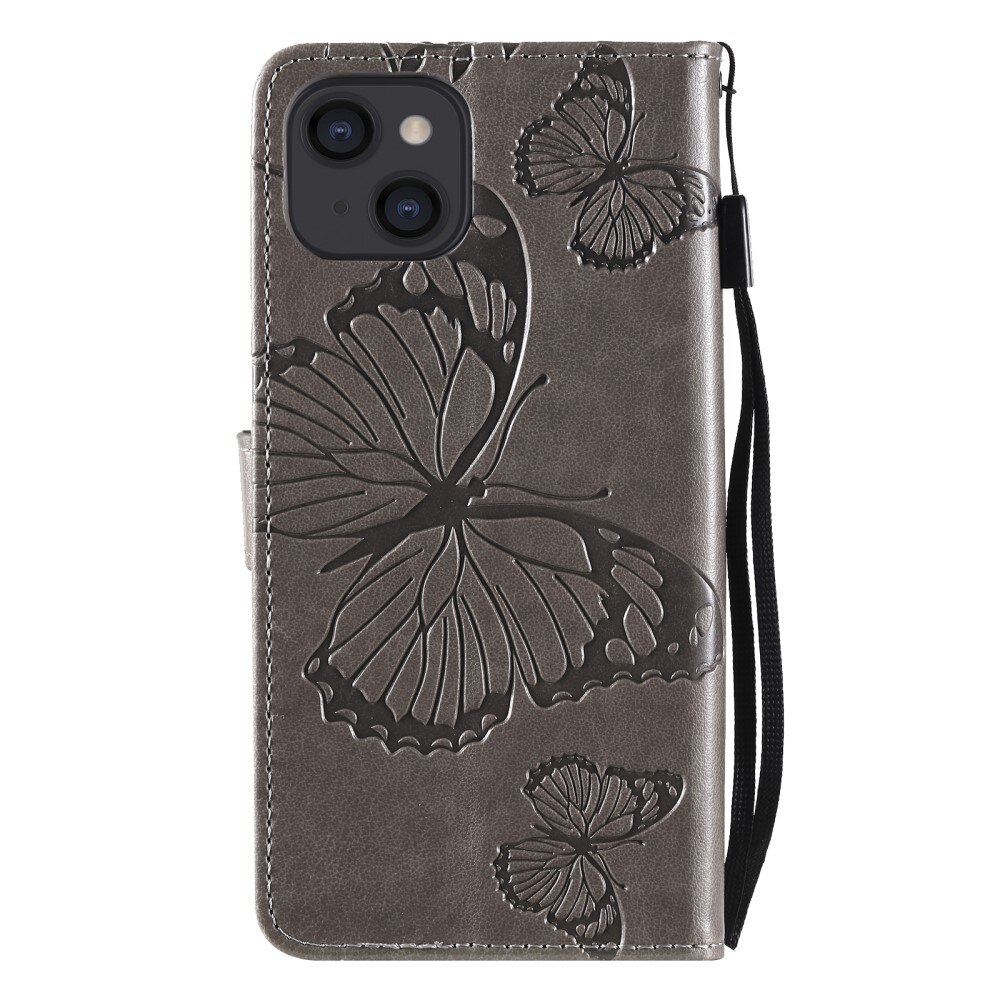 Läderfodral Fjärilar Apple iPhone 13 Mini Grå
