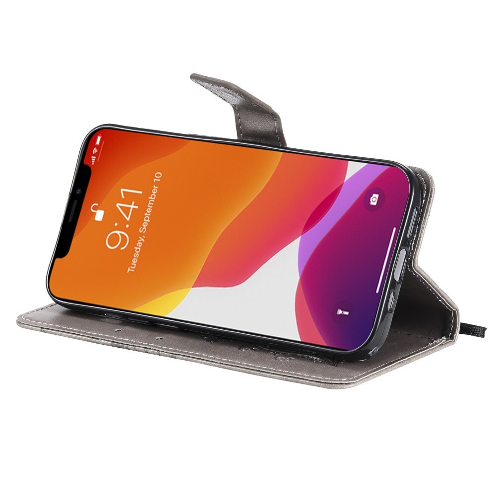 Läderfodral Fjärilar Apple iPhone 13 Mini Grå