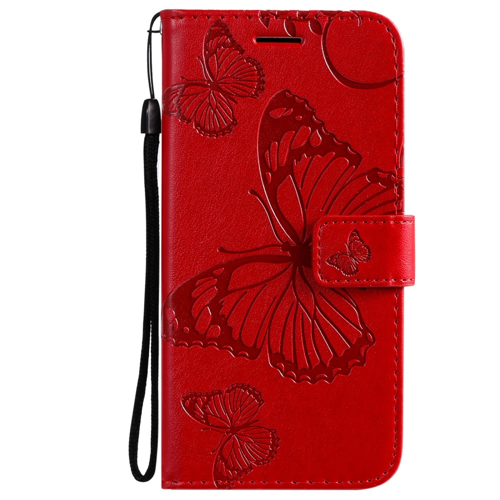 Läderfodral Fjärilar iPhone 13 Mini röd