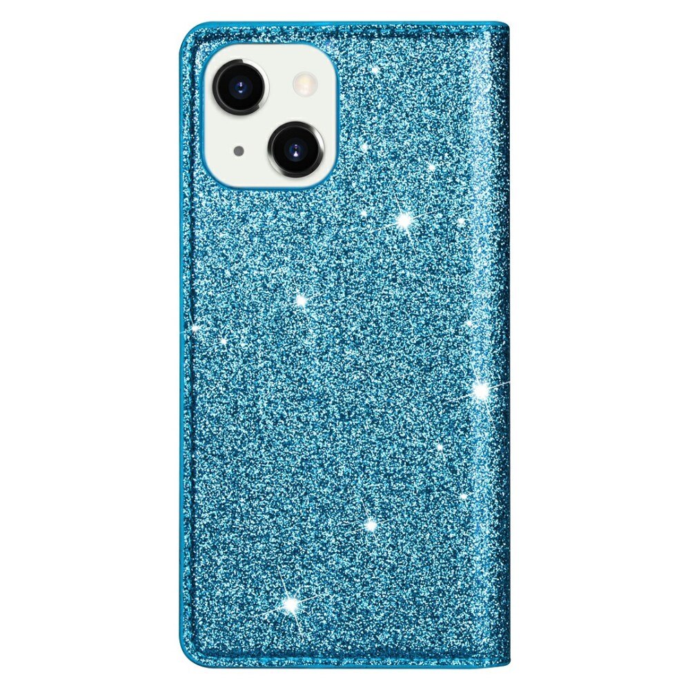Glittrande plånboksfodral iPhone 13 blå