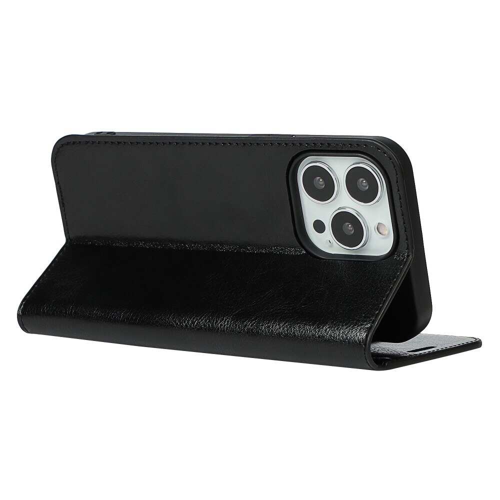 Mobilfodral Äkta Läder iPhone 12/iPhone 12 Pro Svart