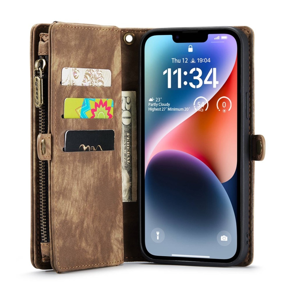 Multi-slot Plånboksfodral iPhone 13 brun