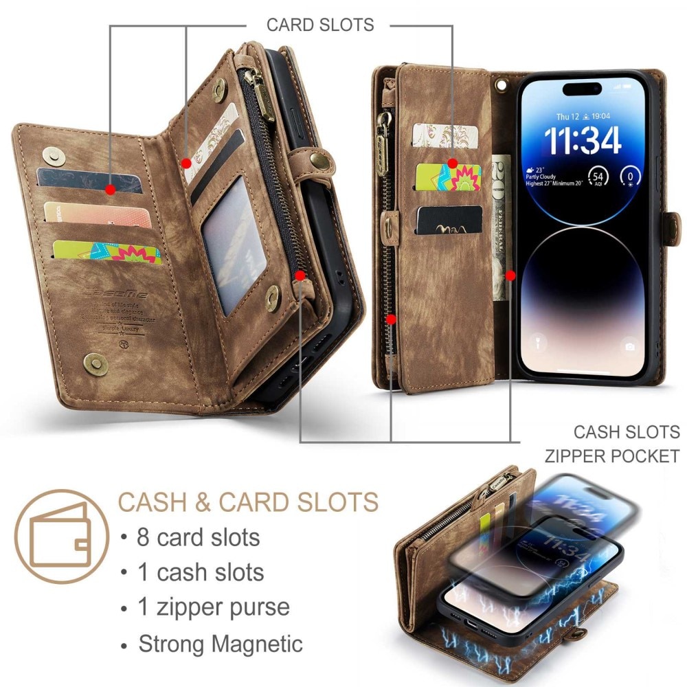 Multi-slot Plånboksfodral iPhone 13 Pro Max brun