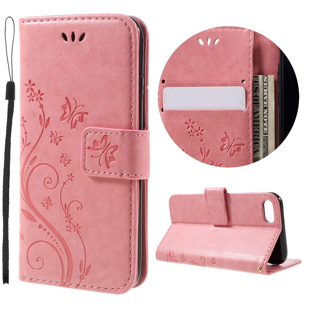 Läderfodral Fjärilar iPhone SE (2022) rosa