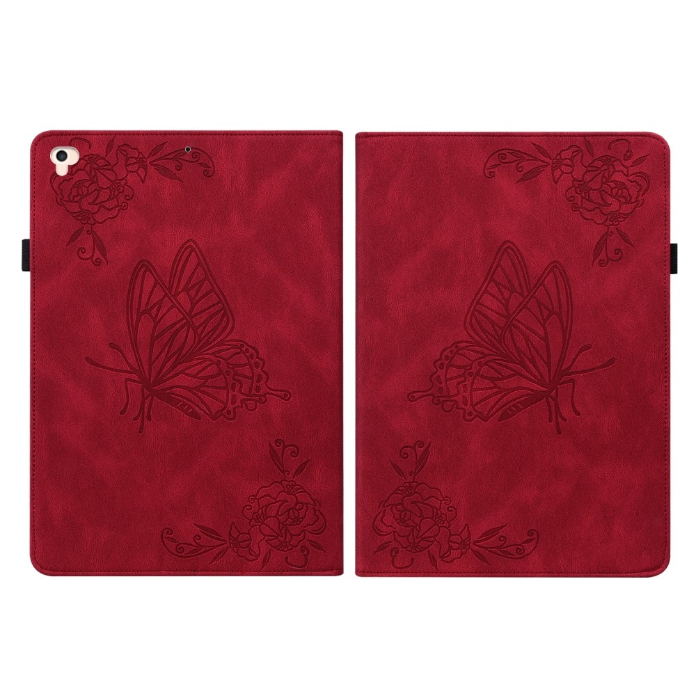 Läderfodral Fjärilar iPad 9.7 5th Gen (2017) röd