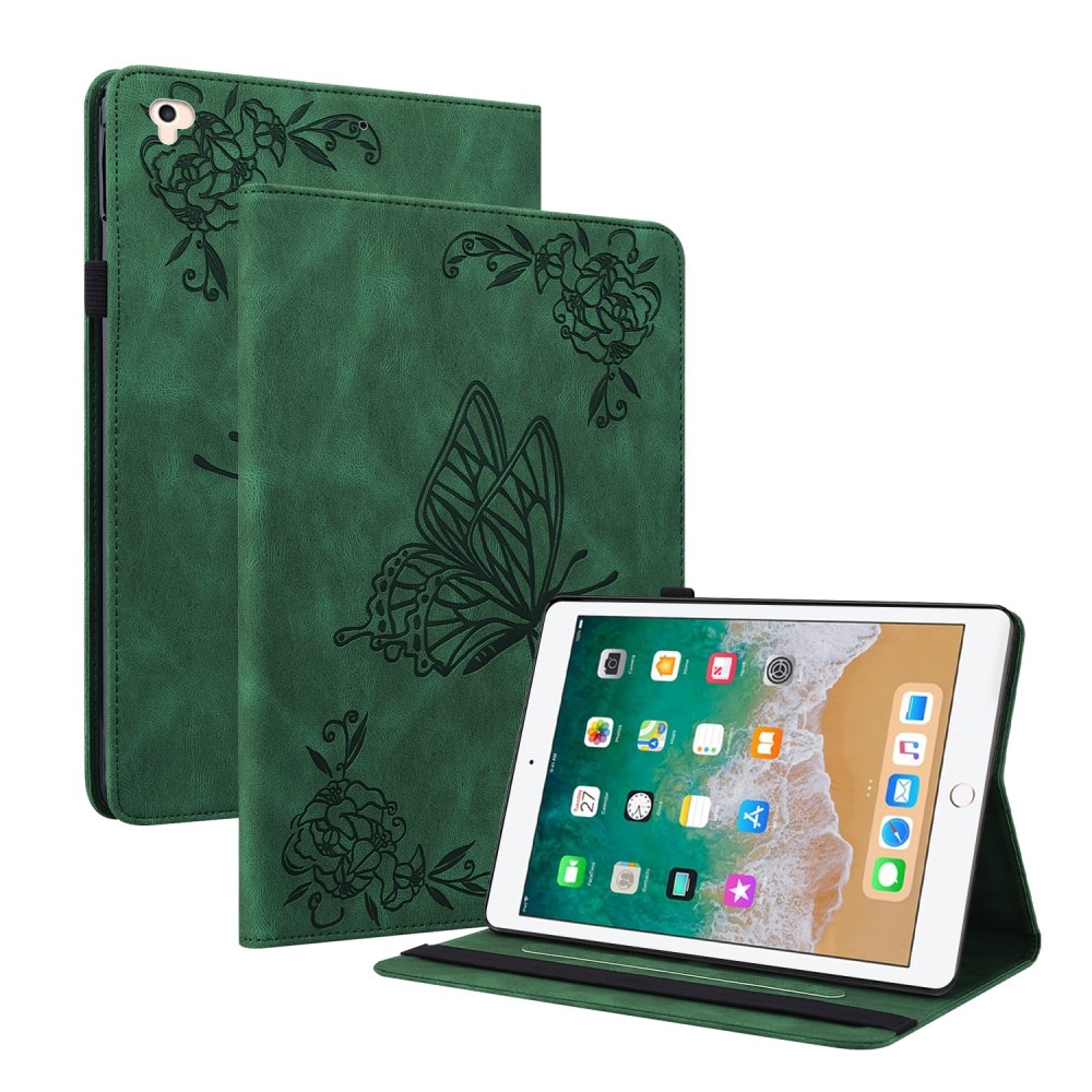Läderfodral Fjärilar iPad 9.7 5th Gen (2017) grön