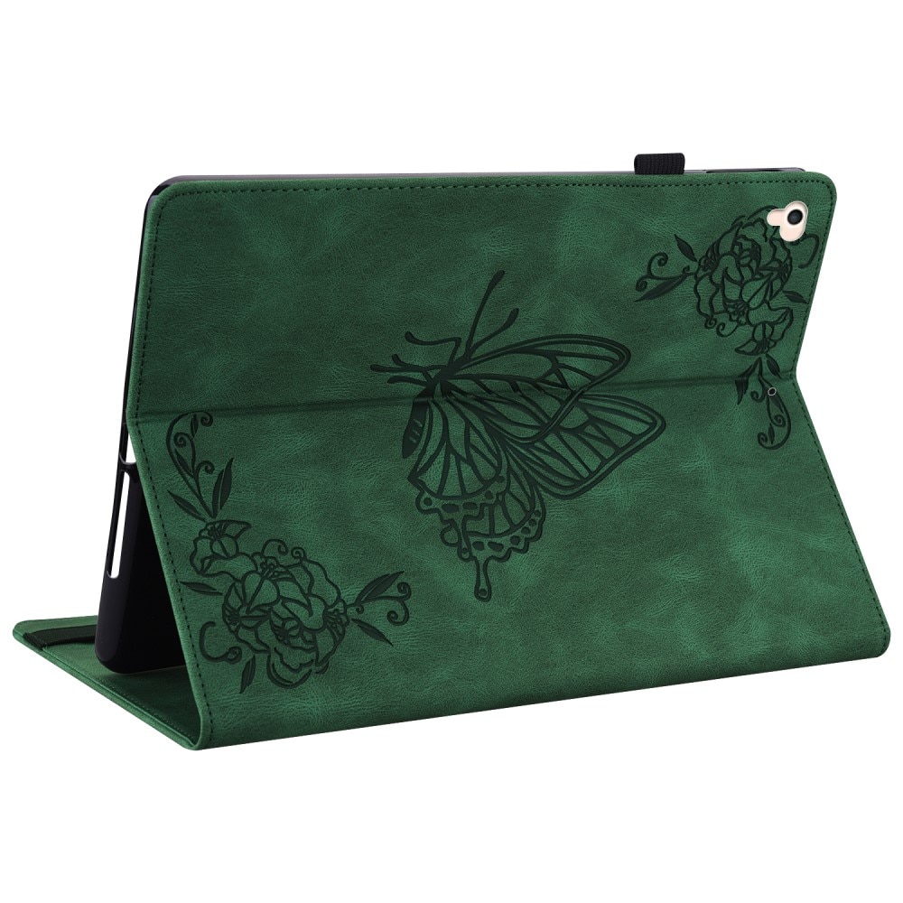 Läderfodral Fjärilar iPad 9.7 5th Gen (2017) grön