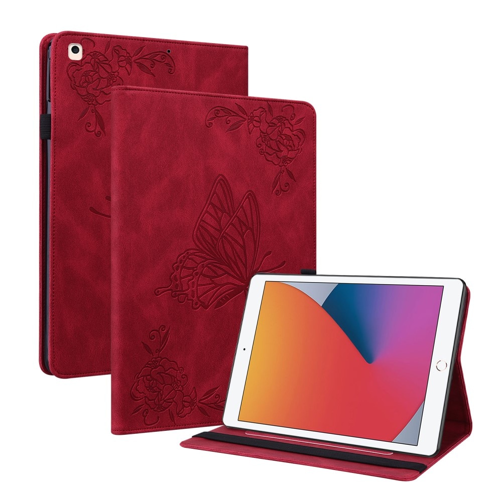 Läderfodral Fjärilar iPad 10.2 8th Gen (2020) röd