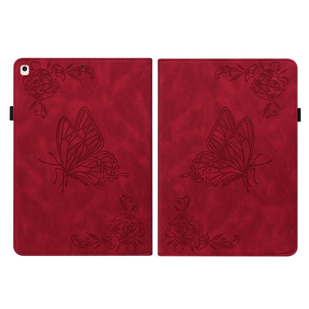 Läderfodral Fjärilar iPad 10.2 9th Gen (2021) röd