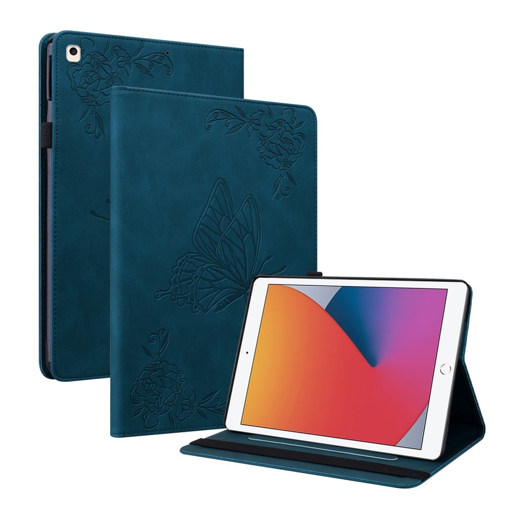 Läderfodral Fjärilar iPad 10.2 9th Gen (2021) blå
