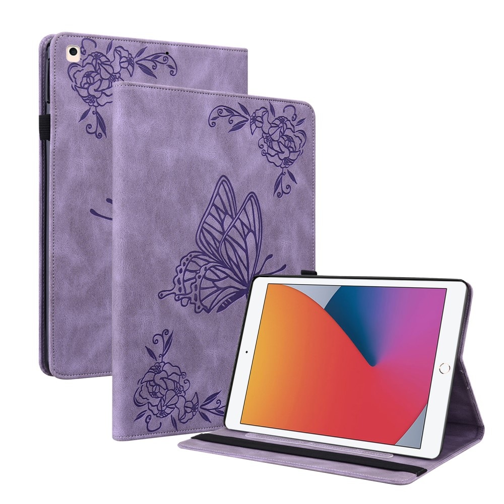 Läderfodral Fjärilar iPad 10.2 lila