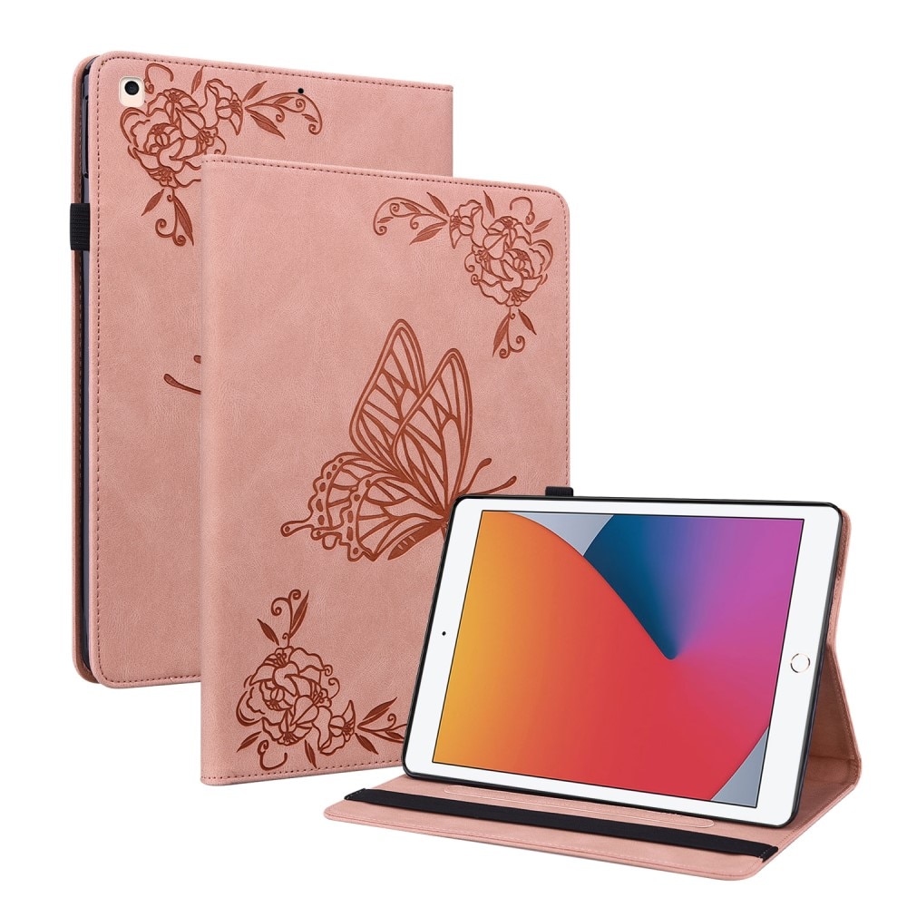 Läderfodral Fjärilar iPad 10.2 rosa