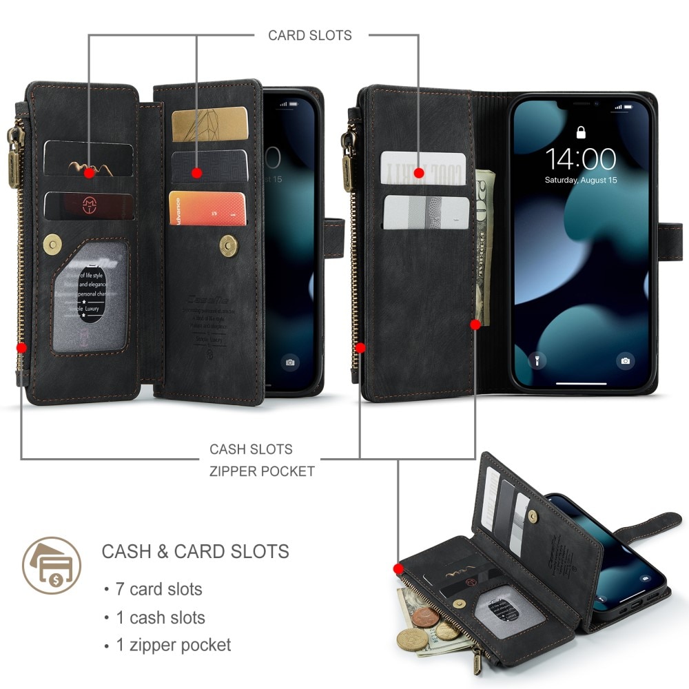 Zipper Plånboksfodral iPhone 13 Pro svart