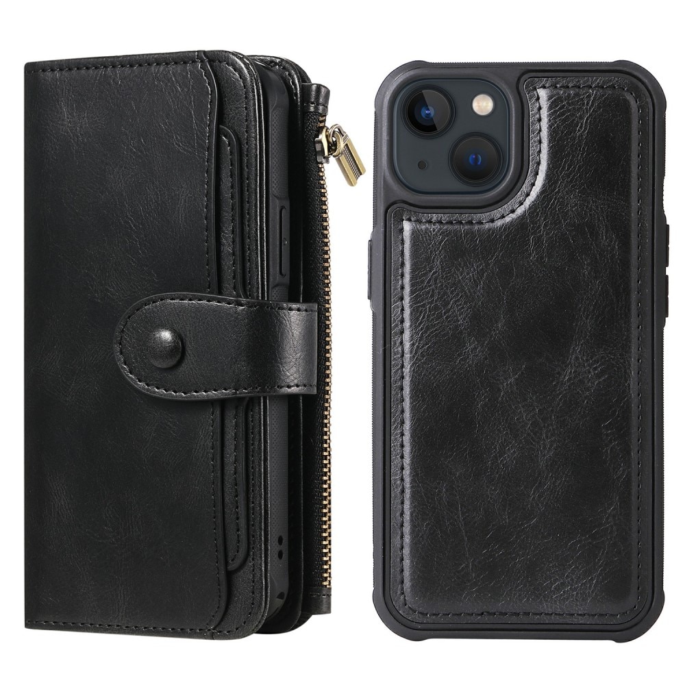 Magnet Leather Multi-Wallet iPhone 13 svart