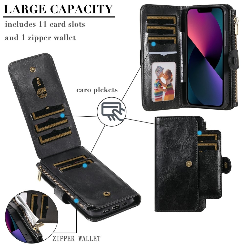 Magnet Leather Multi-Wallet iPhone 13 svart