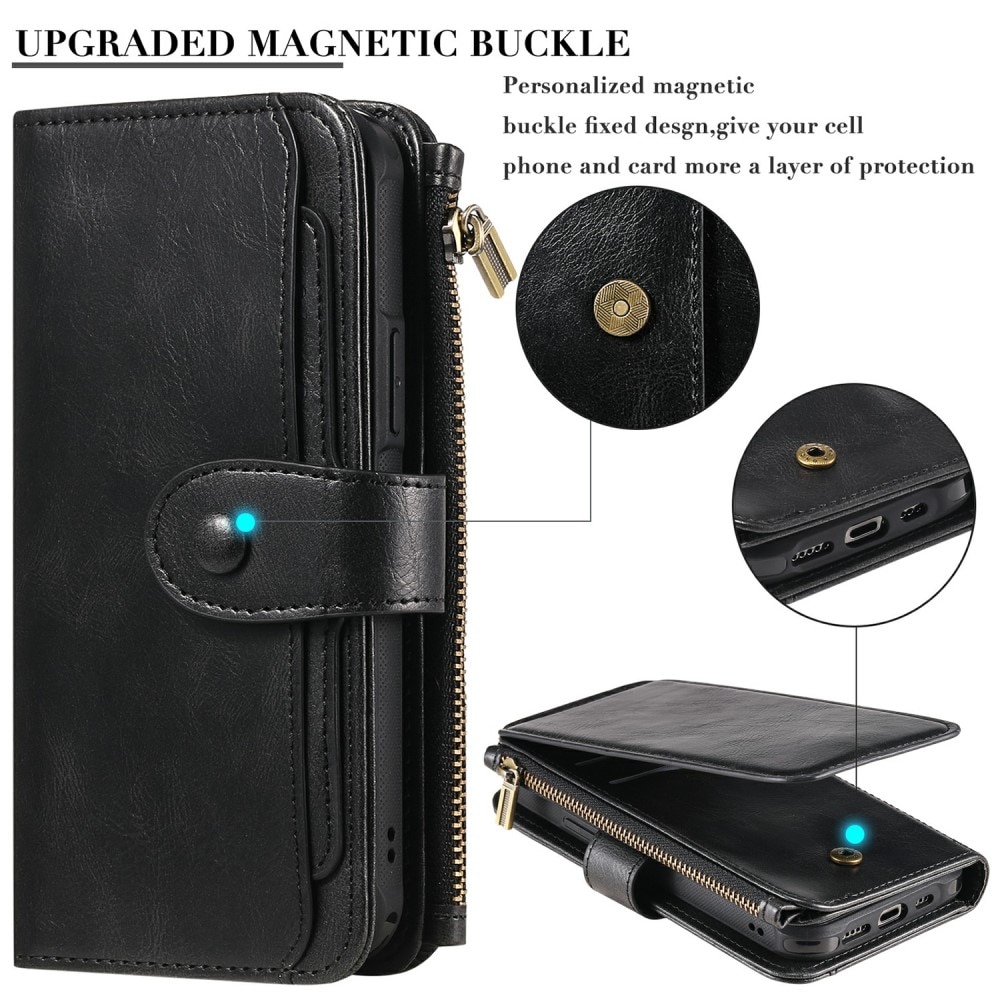 Magnet Leather Multi-Wallet iPhone 13 svart