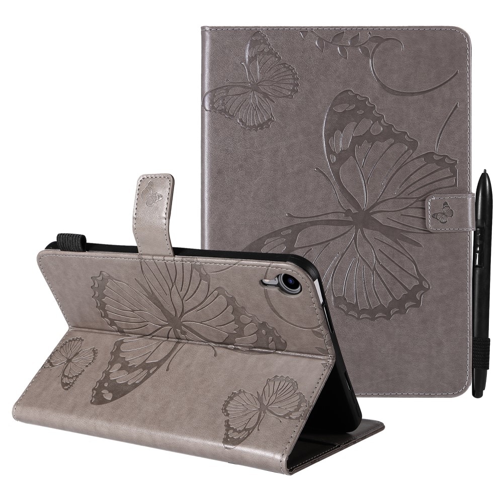 Läderfodral Fjärilar iPad Mini 6 2021 grå