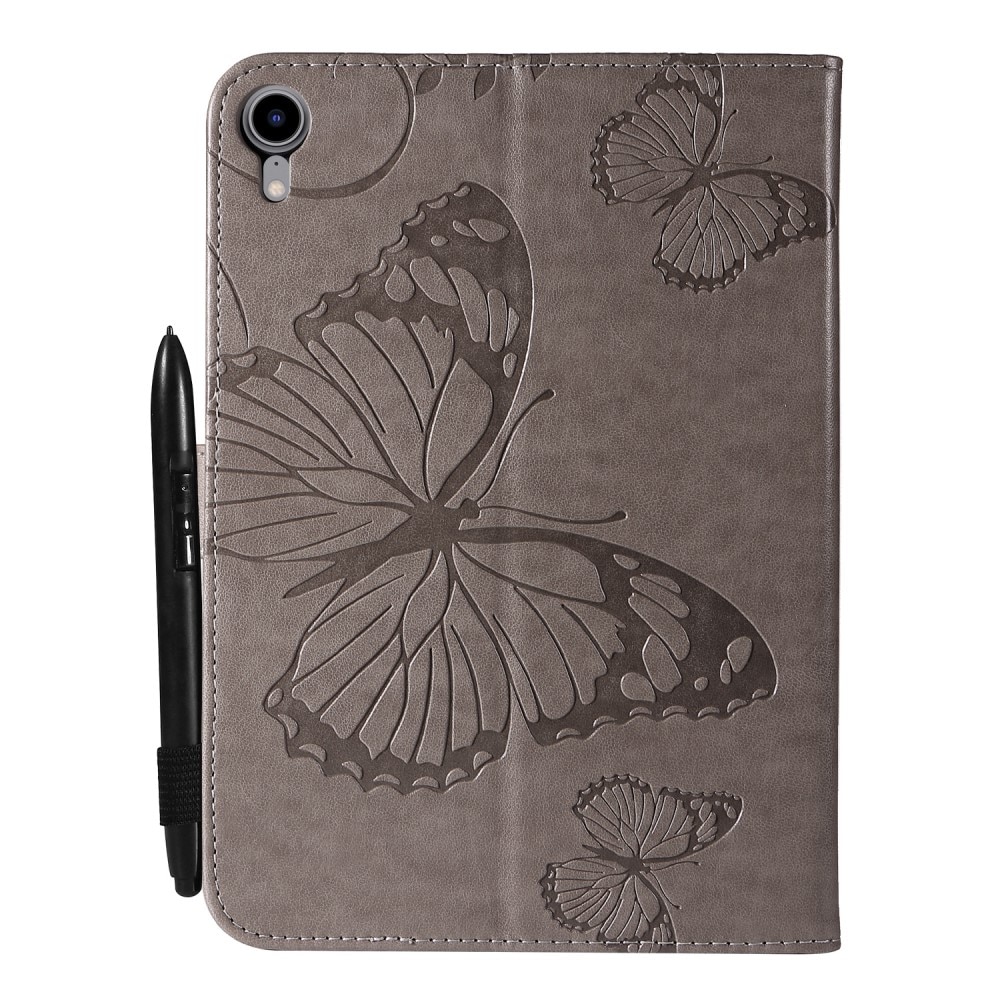 Läderfodral Fjärilar iPad Mini 6th Gen (2021) grå