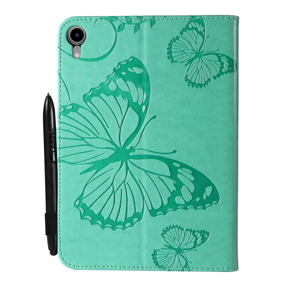 Läderfodral Fjärilar iPad Mini 6 2021 grön