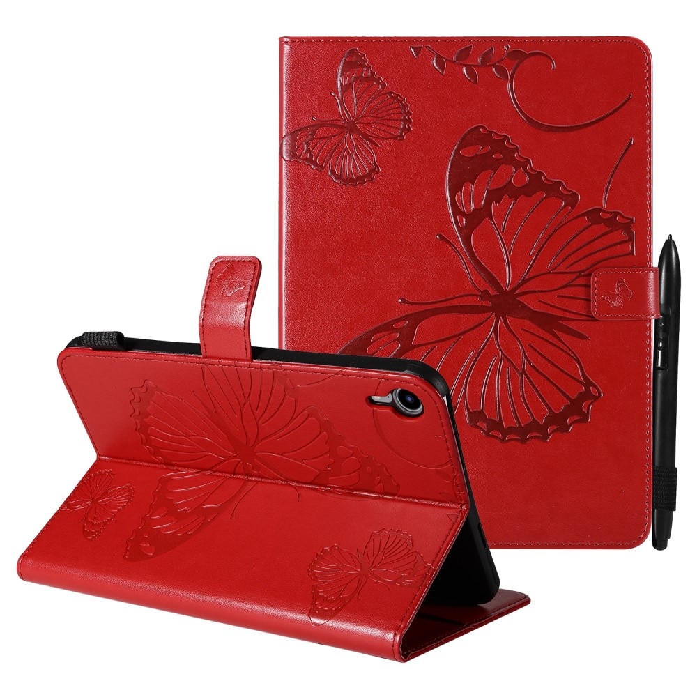 Läderfodral Fjärilar iPad Mini 6th Gen (2021) röd