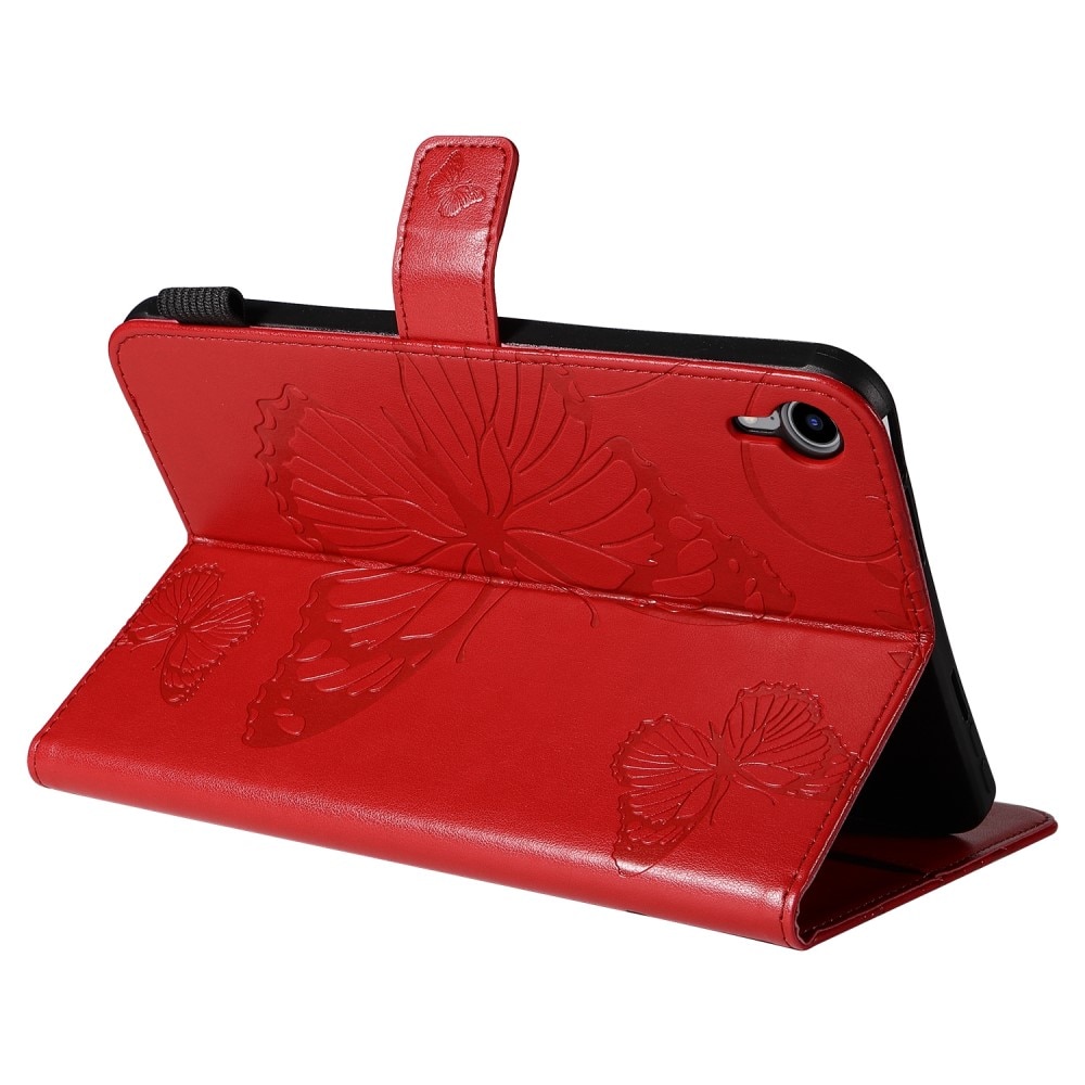 Läderfodral Fjärilar iPad Mini 6th Gen (2021) röd