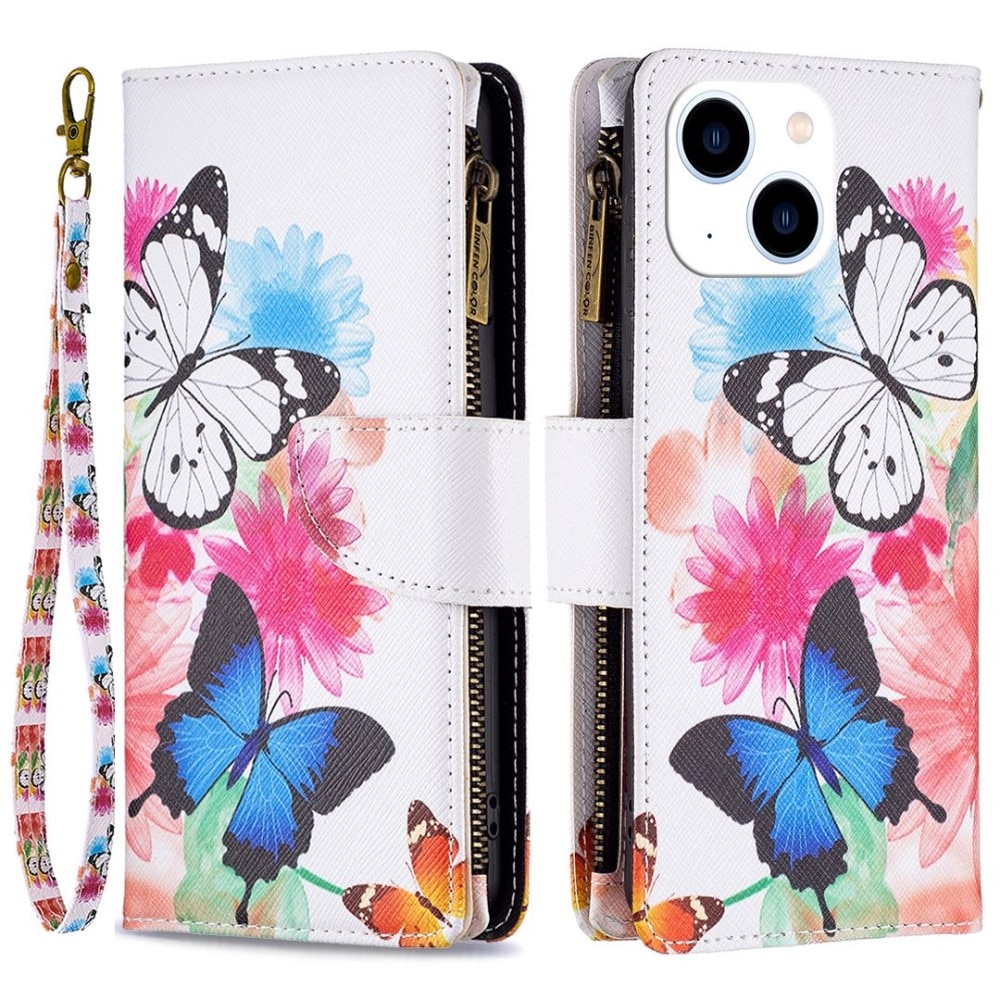 Plånboksväska iPhone 14 sommarfjärilar