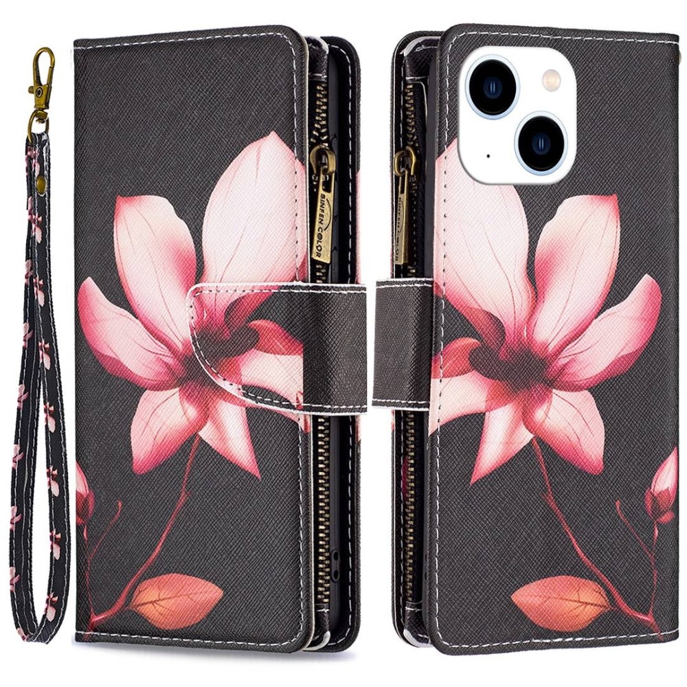 Plånboksväska iPhone 14 rosa blomma