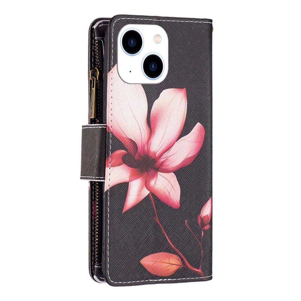 Plånboksväska iPhone 14 rosa blomma