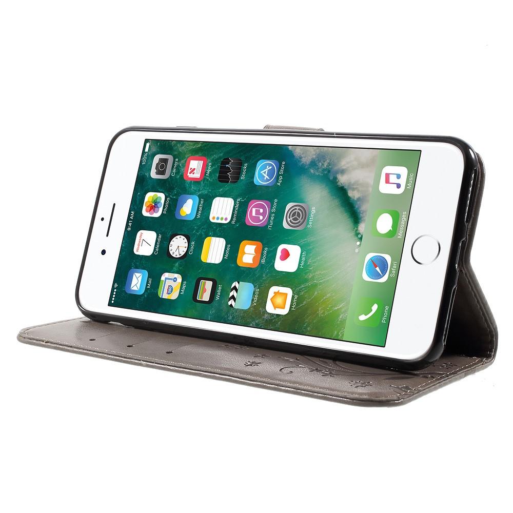 Läderfodral Fjärilar Apple iPhone 7 Plus/iPhone 8 Plus Grå