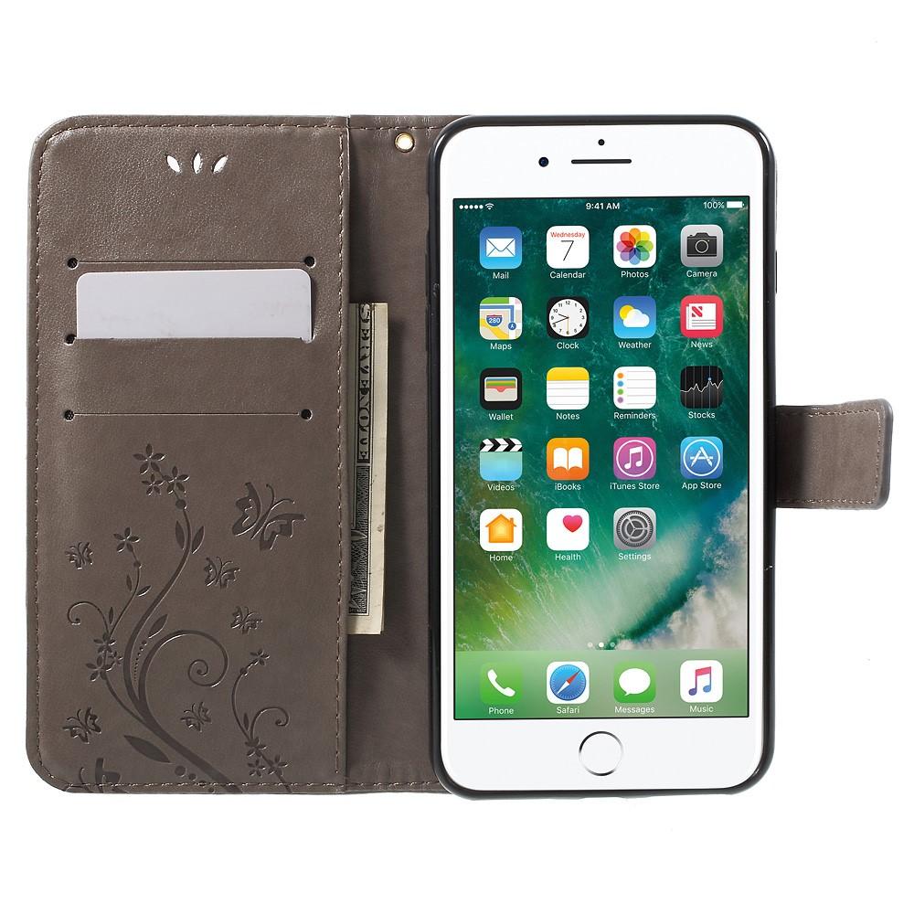 Läderfodral Fjärilar Apple iPhone 7 Plus/iPhone 8 Plus Grå