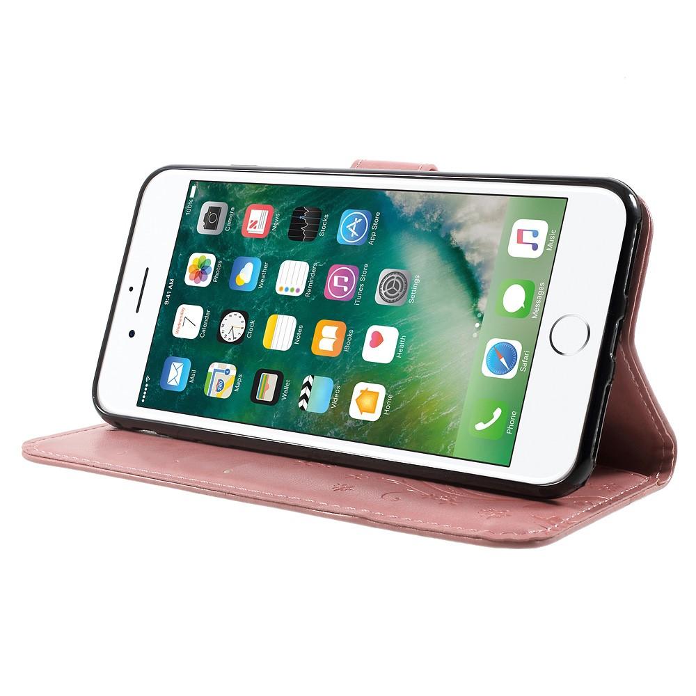 Läderfodral Fjärilar iPhone 7 Plus/8 Plus rosa