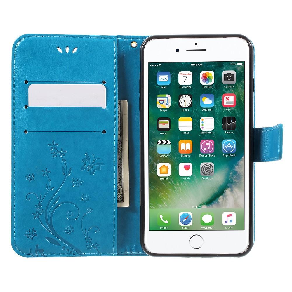 Läderfodral Fjärilar iPhone 7 Plus/8 Plus blå