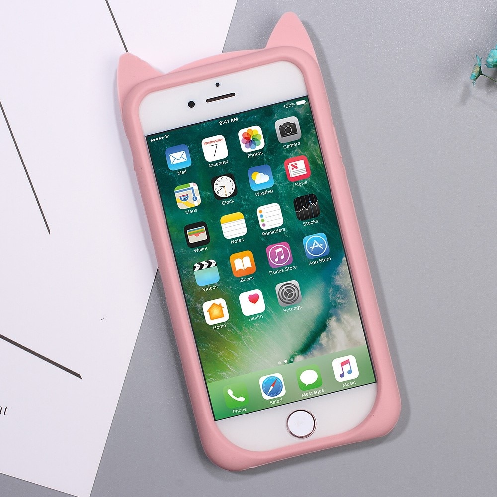 Silikonskal Katt iPhone SE (2020) rosa