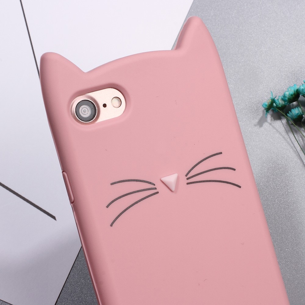 Silikonskal Katt iPhone 8 rosa