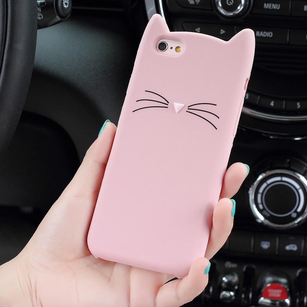 Silikonskal Katt iPhone 7 rosa