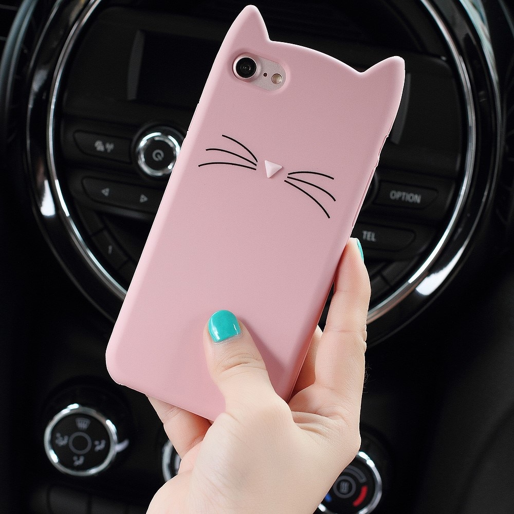 Silikonskal Katt iPhone SE (2020) rosa