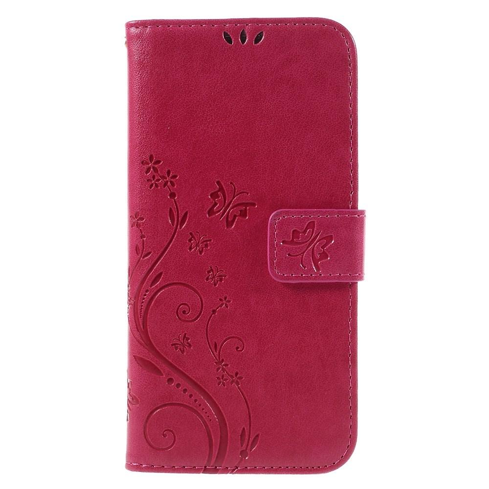 Läderfodral Fjärilar Samsung Galaxy S7 Edge cerise