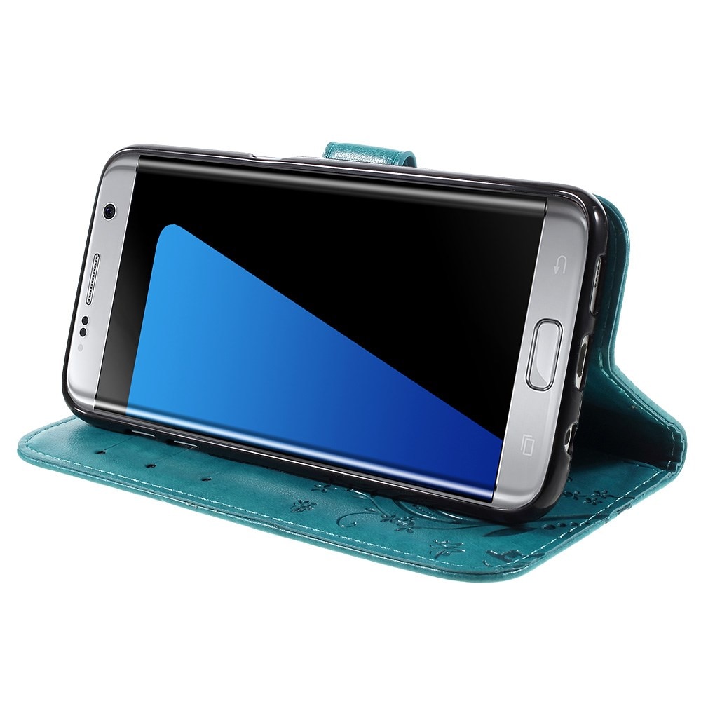 Läderfodral Fjärilar Samsung Galaxy S7 Edge blå