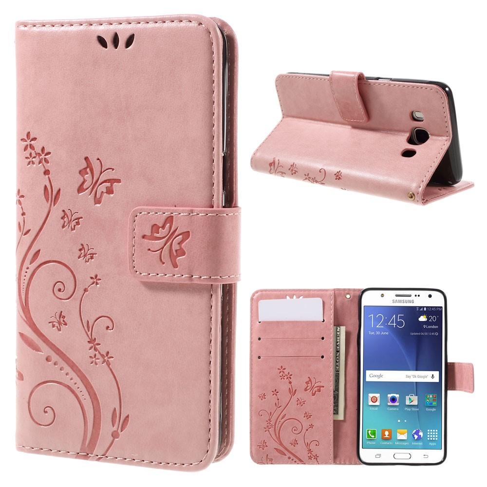 Läderfodral Fjärilar Samsung Galaxy J5 2016 rosa