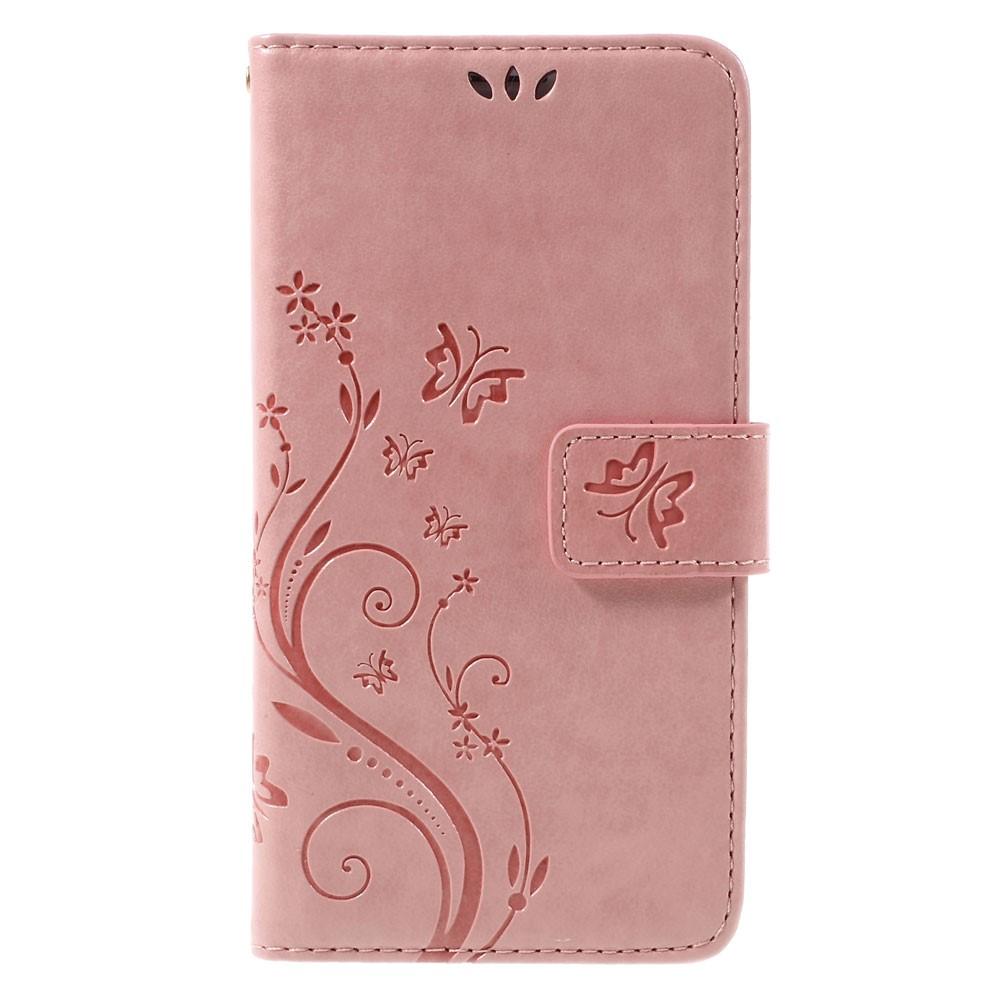 Läderfodral Fjärilar Samsung Galaxy J5 2016 rosa
